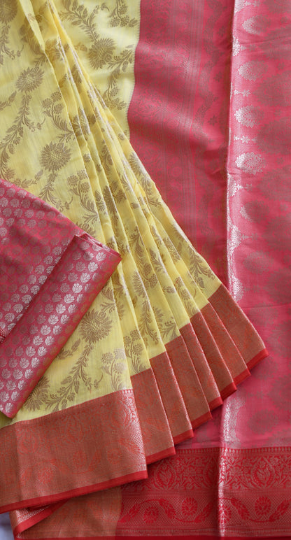 Cotton red-yellow Handloom saree dj-38835