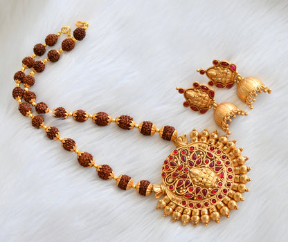 Matte finish kemp Rudhraksha beads Lakshmi necklace set dj-40262