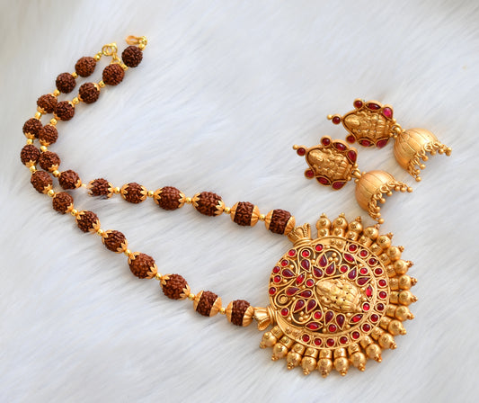 Matte finish kemp Rudhraksha beads Lakshmi necklace set dj-40262