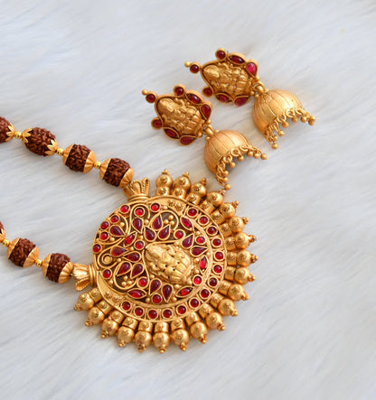 Matte finish kemp Rudhraksha beads Lakshmi necklace set dj-40262