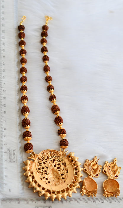 Matte finish kemp Rudhraksha beads Lakshmi necklace set dj-40262