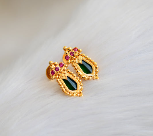 Gold tone pink-green nagapadam Kerala style earrings dj-40233