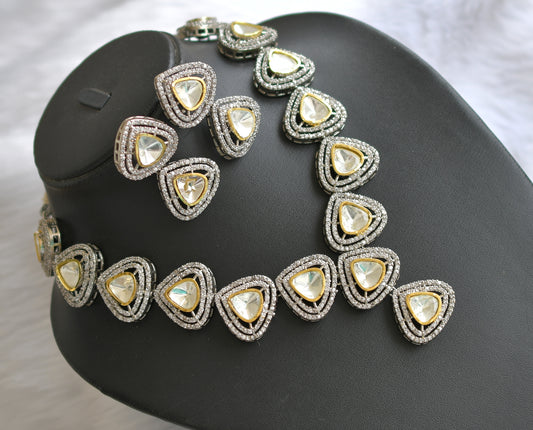Two tone cz white kundan stone necklace set dj-38865