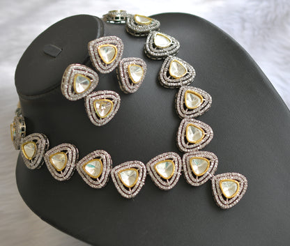 Two tone cz white kundan stone necklace set dj-38865