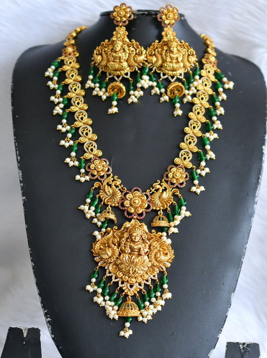 Antique gold tone ruby-white Lakshmi-peacock short haar set dj-39595