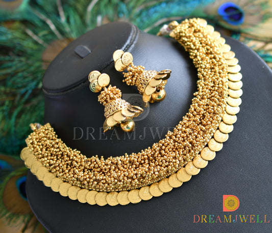 Antique Gold Cluster Lakshmi Coin Necklace Set dj-05488