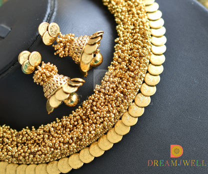 Antique Gold Cluster Lakshmi Coin Necklace Set dj-05488