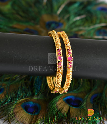 Gold plated ruby stone bangles (2.6) dj-14426