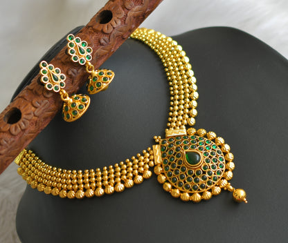 Antique gold tone green necklace set dj-17014