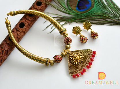 Antique Maroon Rudhra bead Ganesha necklace set dj-17708