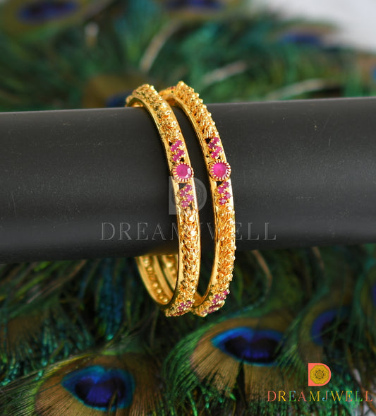 Gold plated ruby stone bangles (2.6) dj-14426