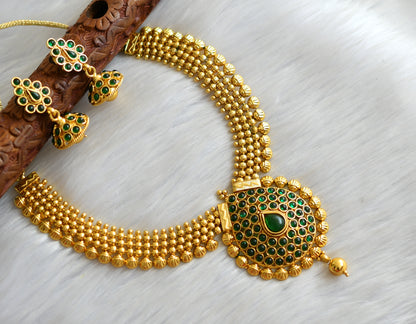 Antique gold tone green necklace set dj-17014