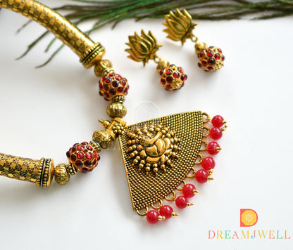 Antique Maroon Rudhra bead Ganesha necklace set dj-17708