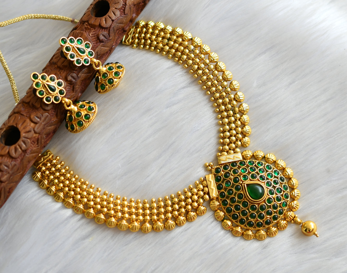 Antique gold tone green necklace set dj-17014