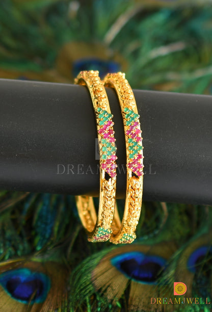 Gold tone ruby-emerald stone Bangles (2.8) dj-14433