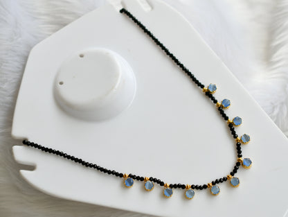 Gold tone black agates sky blue stone necklace dj-38872