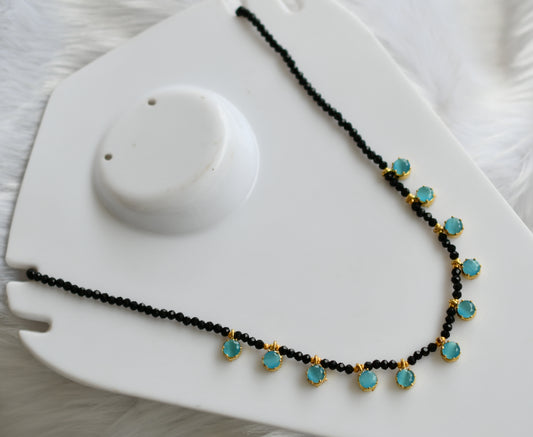 Gold tone black agates sky blue stone necklace dj-38873