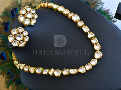 Gold tone white Kundan necklace set dj-35805