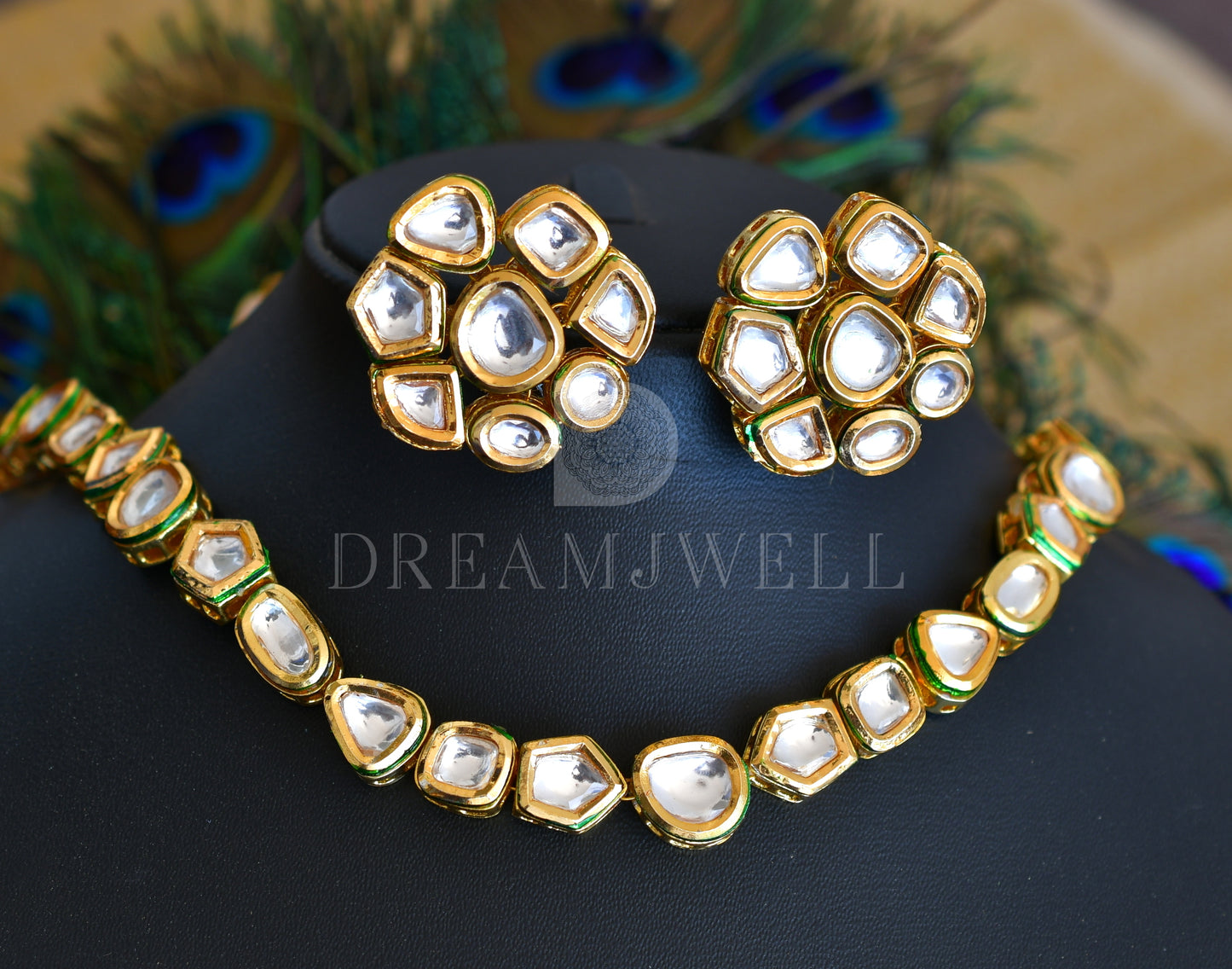 Gold tone white Kundan necklace set dj-35805