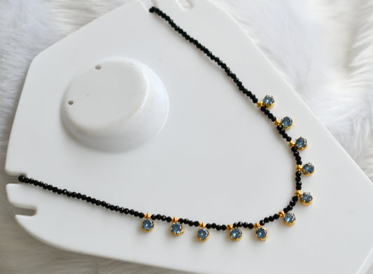 Gold tone black agates blue stone necklace dj-38874