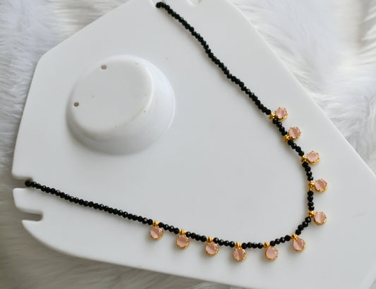 Gold tone black agates baby pink stone necklace dj-38875