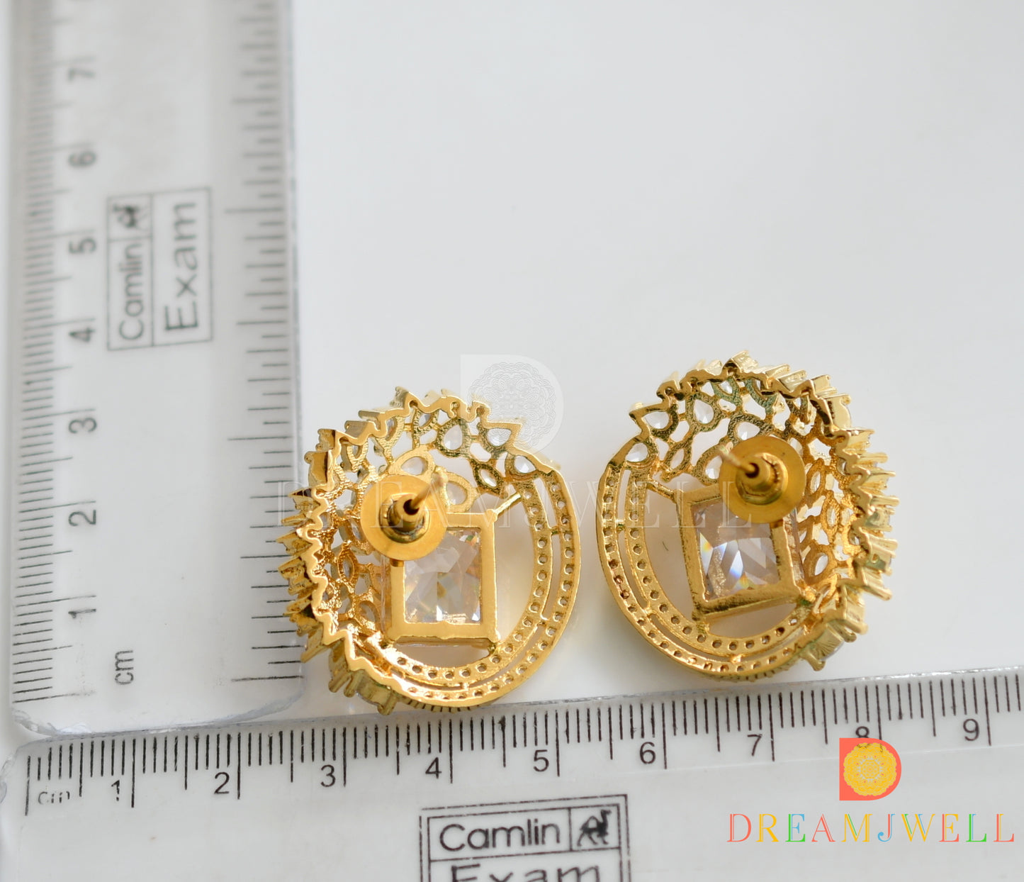 Gold tone Cz white big stud/earrings dj-27758