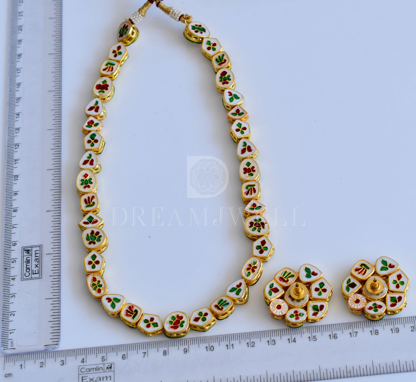 Gold tone white Kundan necklace set dj-35805