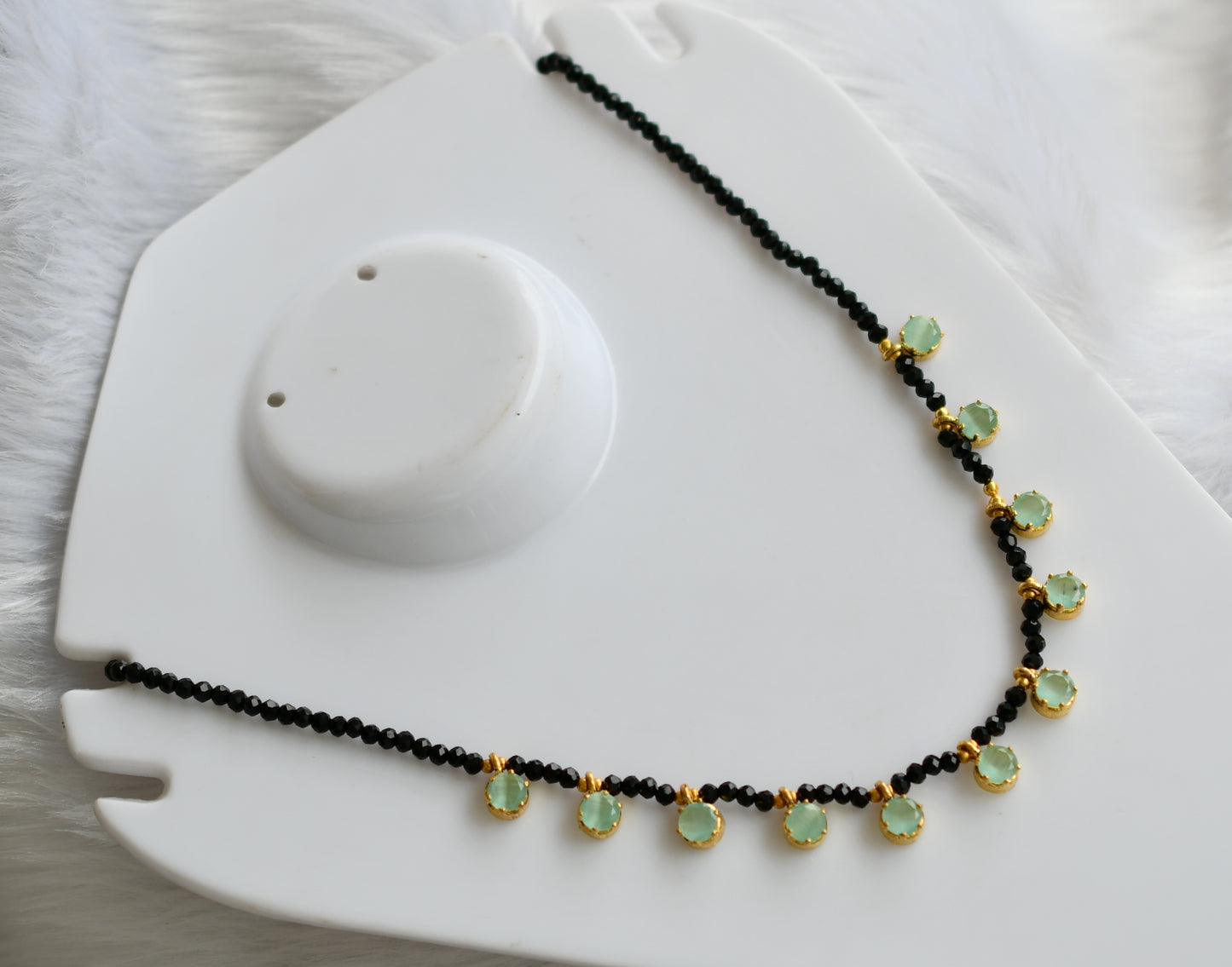 Gold tone black agates sea green stone necklace dj-38876