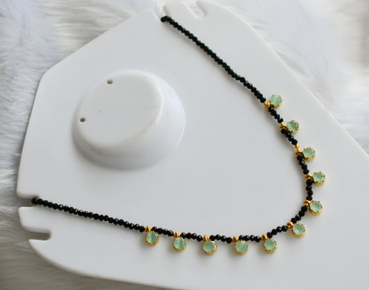 Gold tone black agates sea green stone necklace dj-38876