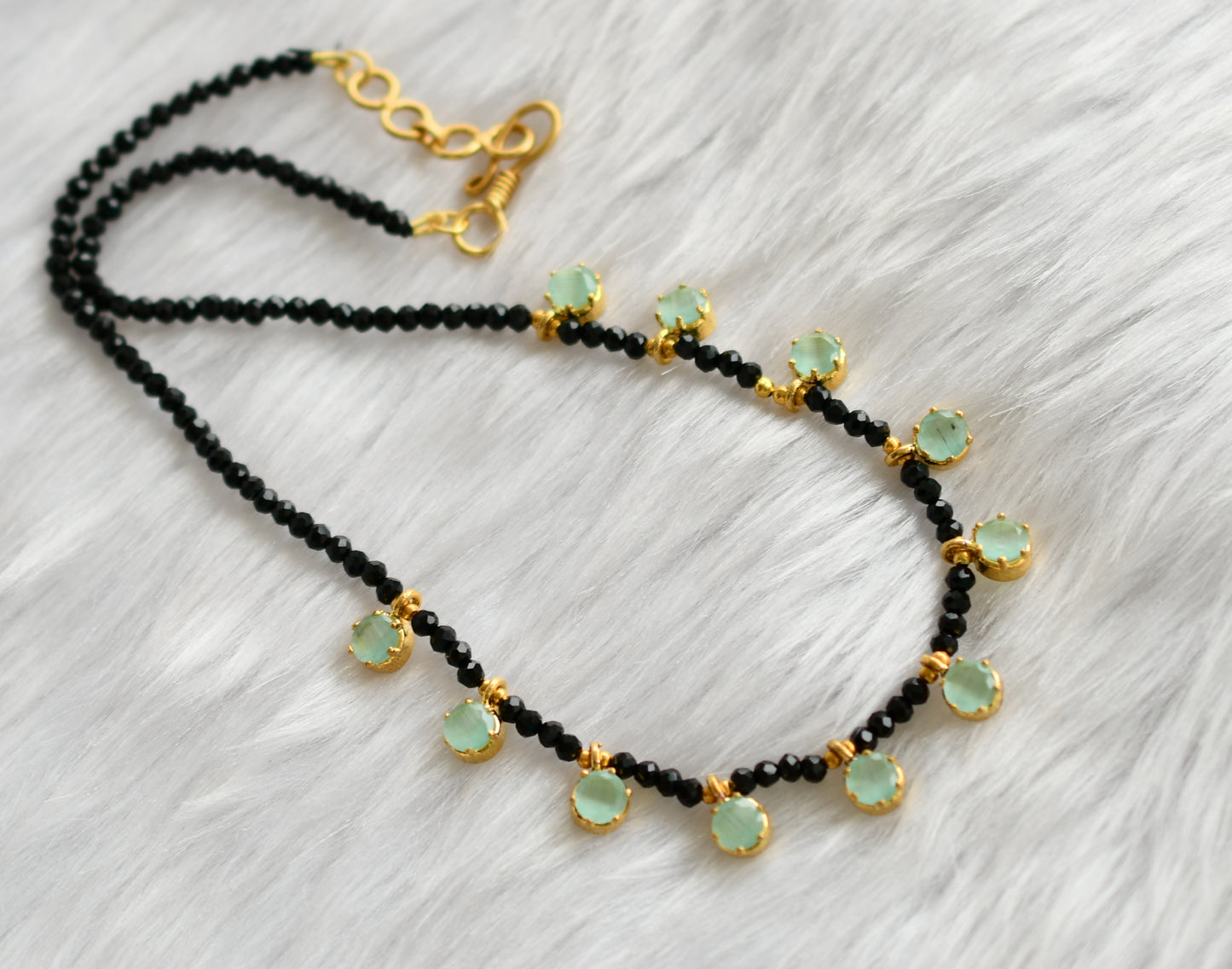 Gold tone black agates sea green stone necklace dj-38876