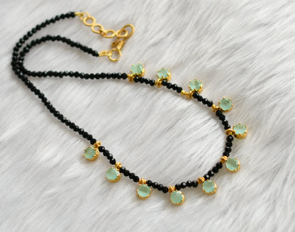 Gold tone black agates sea green stone necklace dj-38876