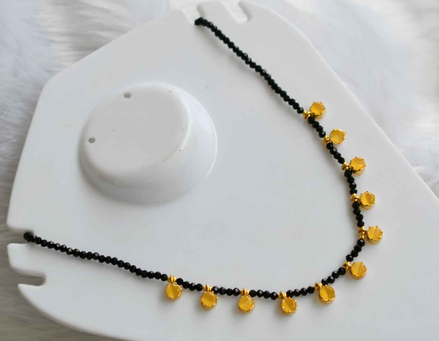 Gold tone black agates yellow stone necklace dj-38877