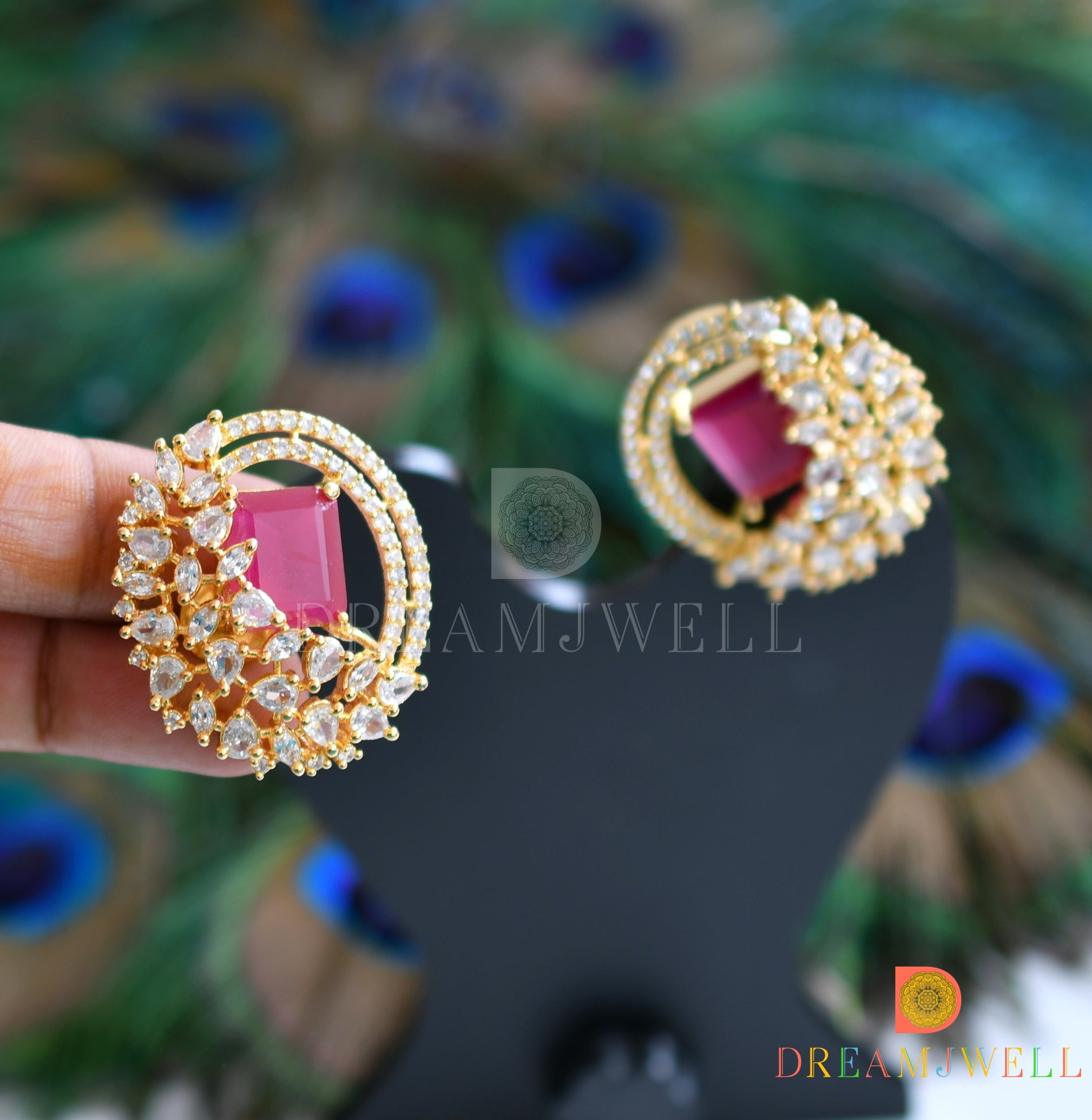 GLAMOROUS GOLD STUD EARRINGS - Navrathan