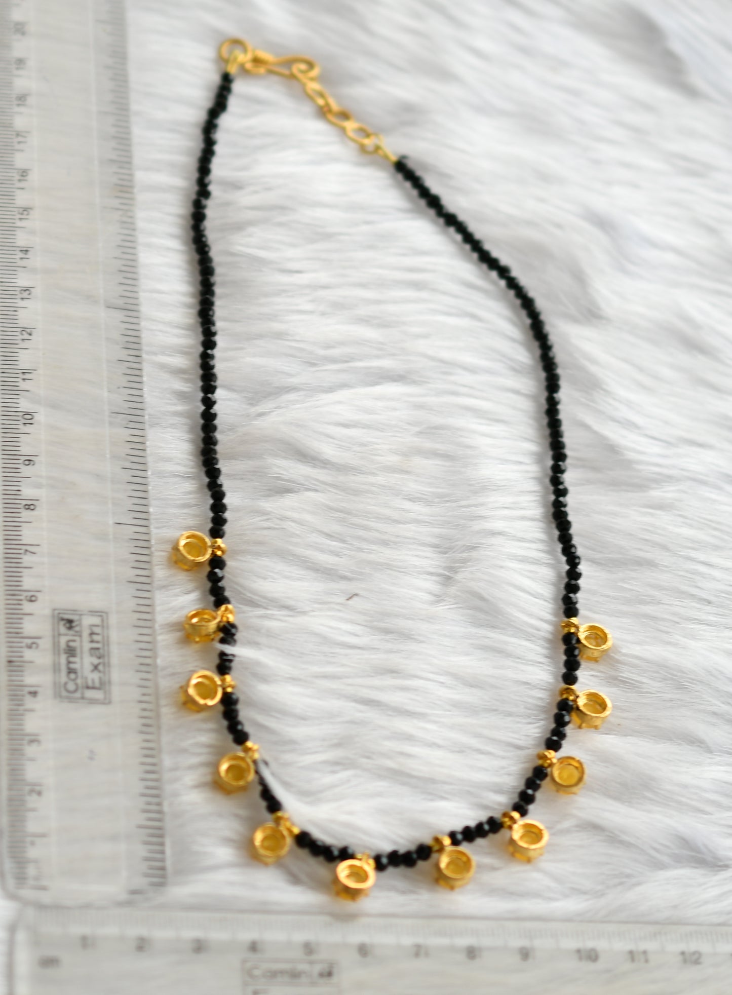 Gold tone black agates yellow stone necklace dj-38877