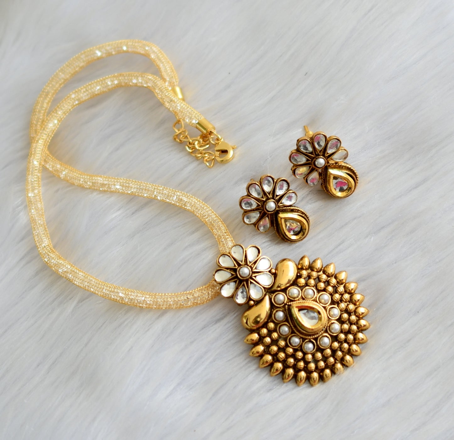 Antique pearl-white flower necklace set-dj15593