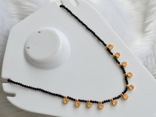 Gold tone black agates peach orange stone necklace dj-38879
