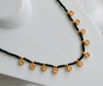 Gold tone black agates peach orange stone necklace dj-38879