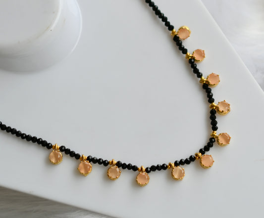 Gold tone black agates peach orange stone necklace dj-38879