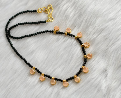 Gold tone black agates peach orange stone necklace dj-38879