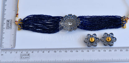 Oxidised silver tone beaded choker necklace set