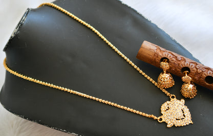 Gold tone cz white mango pendant with chain and pair of jhumkka dj-40242