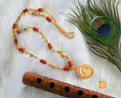 Gold tone coral Lakshmi pendant with chain dj-37297