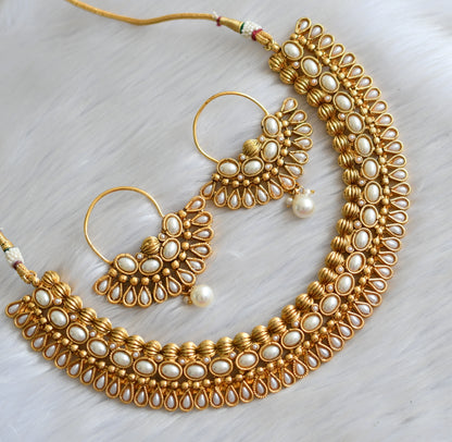 Antique pearl necklace with bali earrings dj-21459