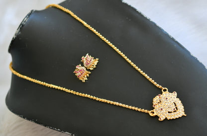Gold tone cz white-Ruby mango pendant with chain and pair of jhumkka dj-40243