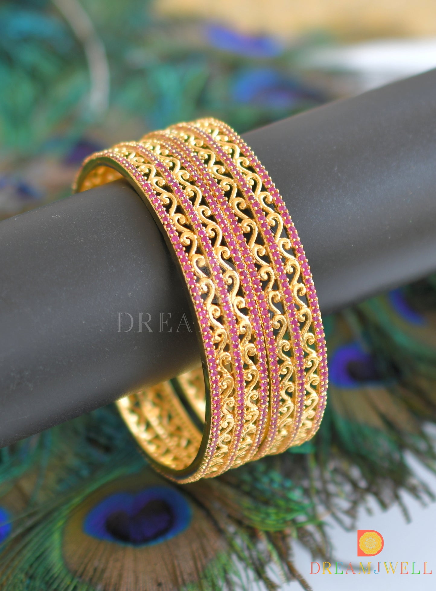 Gold tone ruby designer set of 2 Bangles(2.6) dj-05445
