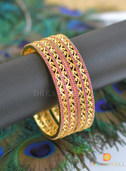 Gold tone ruby designer set of 2 Bangles(2.6) dj-05445