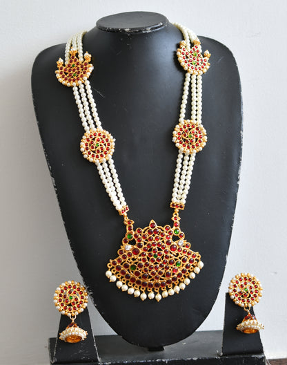 Gold tone kemp-green sun-moon pearl haar set dj-37566