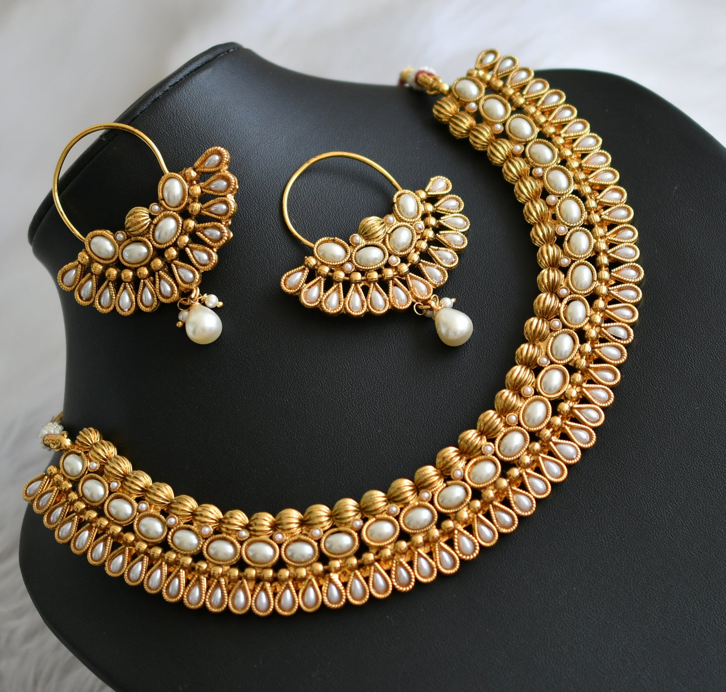 Antique pearl necklace with bali earrings dj-21459