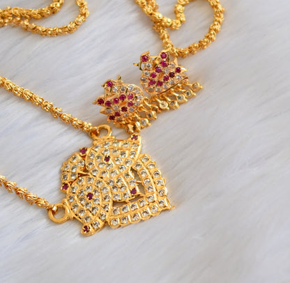 Gold tone cz white-Ruby mango pendant with chain and pair of jhumkka dj-40243