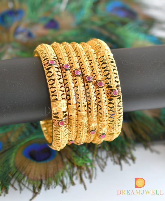 Gold Tone Set Of 6 Designer Ruby Bangles(2.8) dj-08361